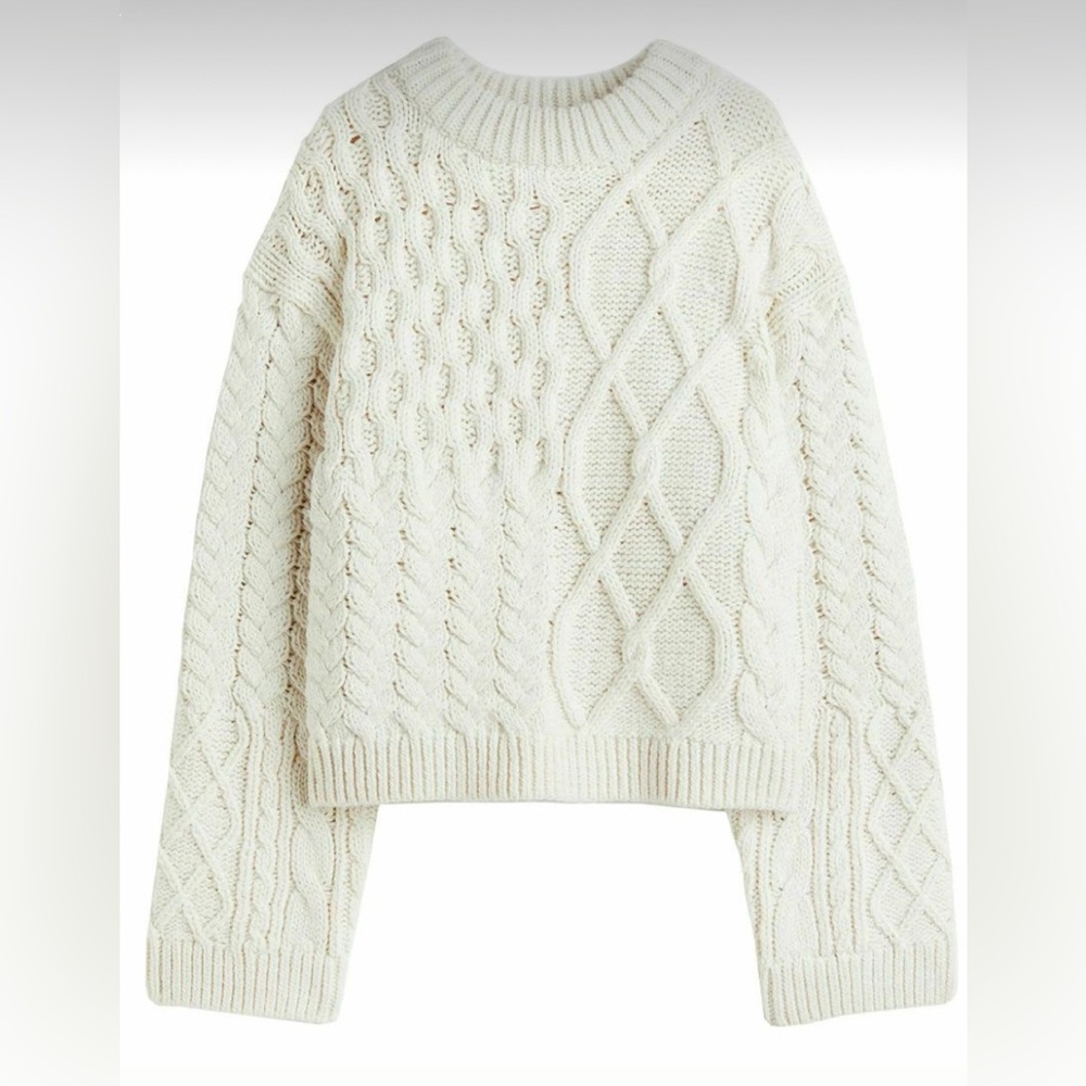H&M Cream Cable Knit Crew Neck Sweater